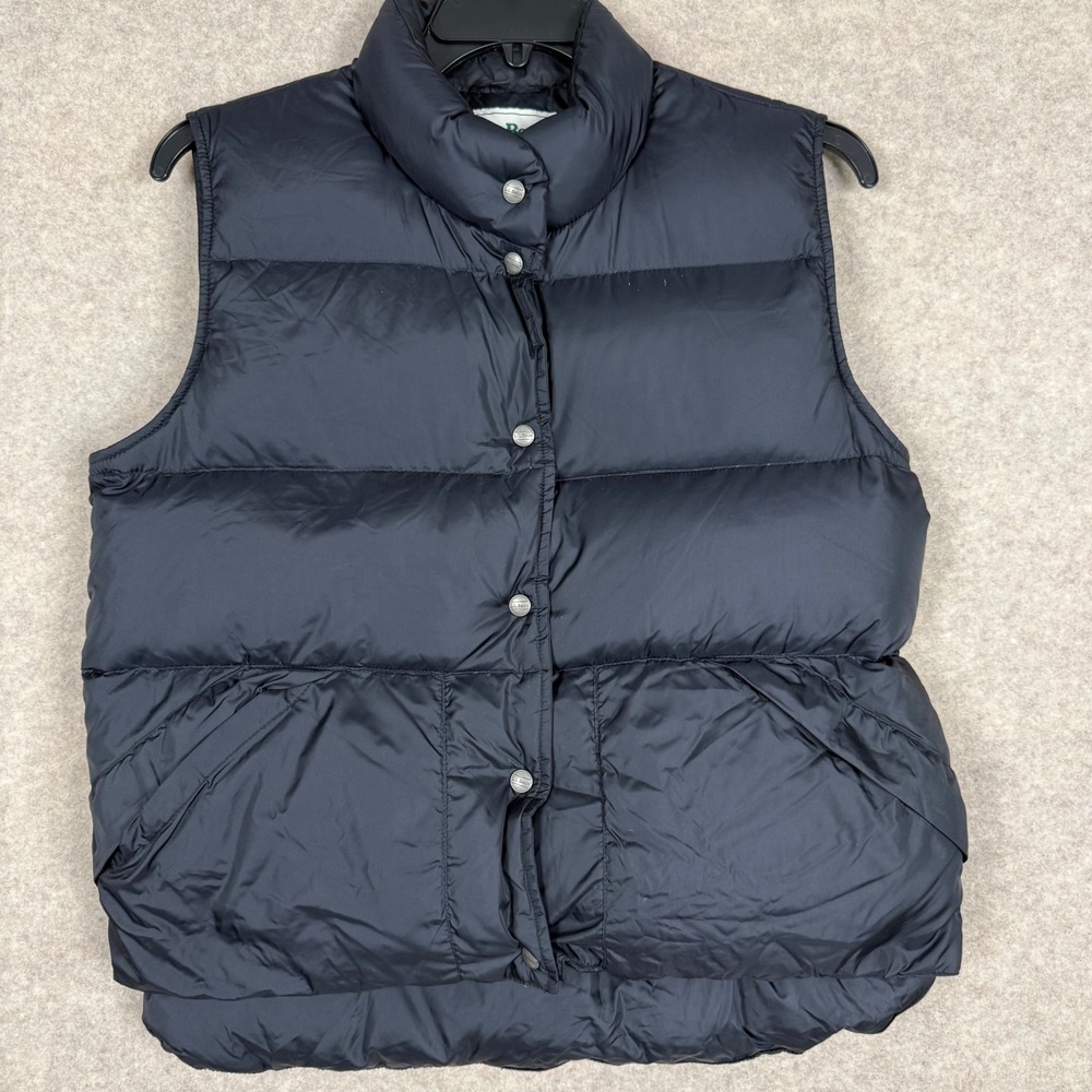 LL Bean Puffer Vest Medium 21in PTP Quilted Down Snap Front Black Gorpcore